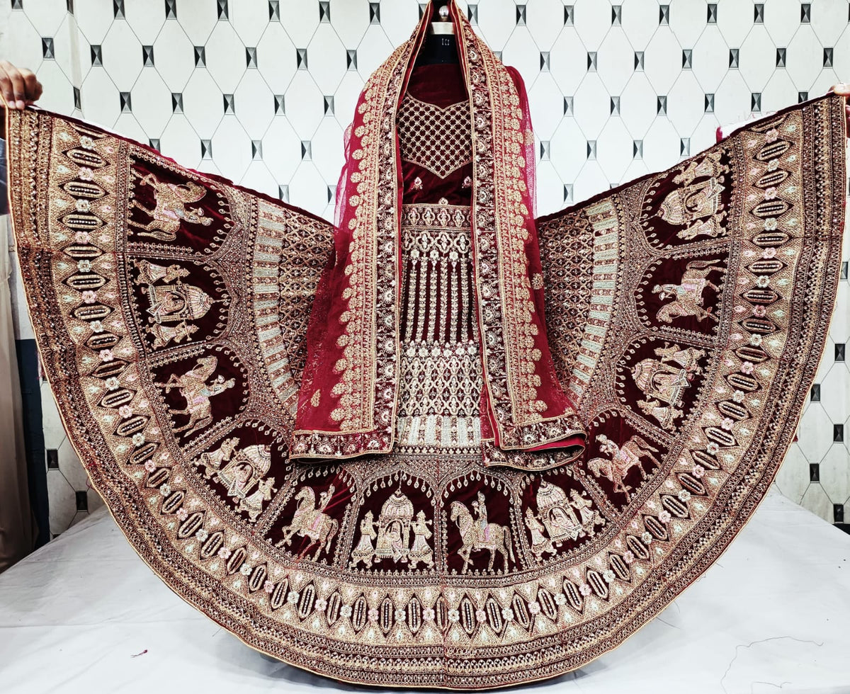 Designer Zarkan Work Diamond Work Heavy Bridal Lehenga Choli