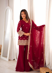 Beautiful Party Were Crunchy Silk Embroidery Work Sarara Set