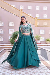 Wedding Special Rangoli Silk Embroidery Moti Beads Sequence Handwork Lehenga With Stitched Blouse