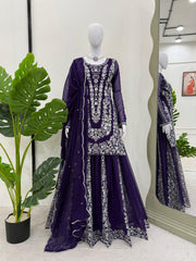 Partywear Designer Georgette Thread With Sequence Work Sharara