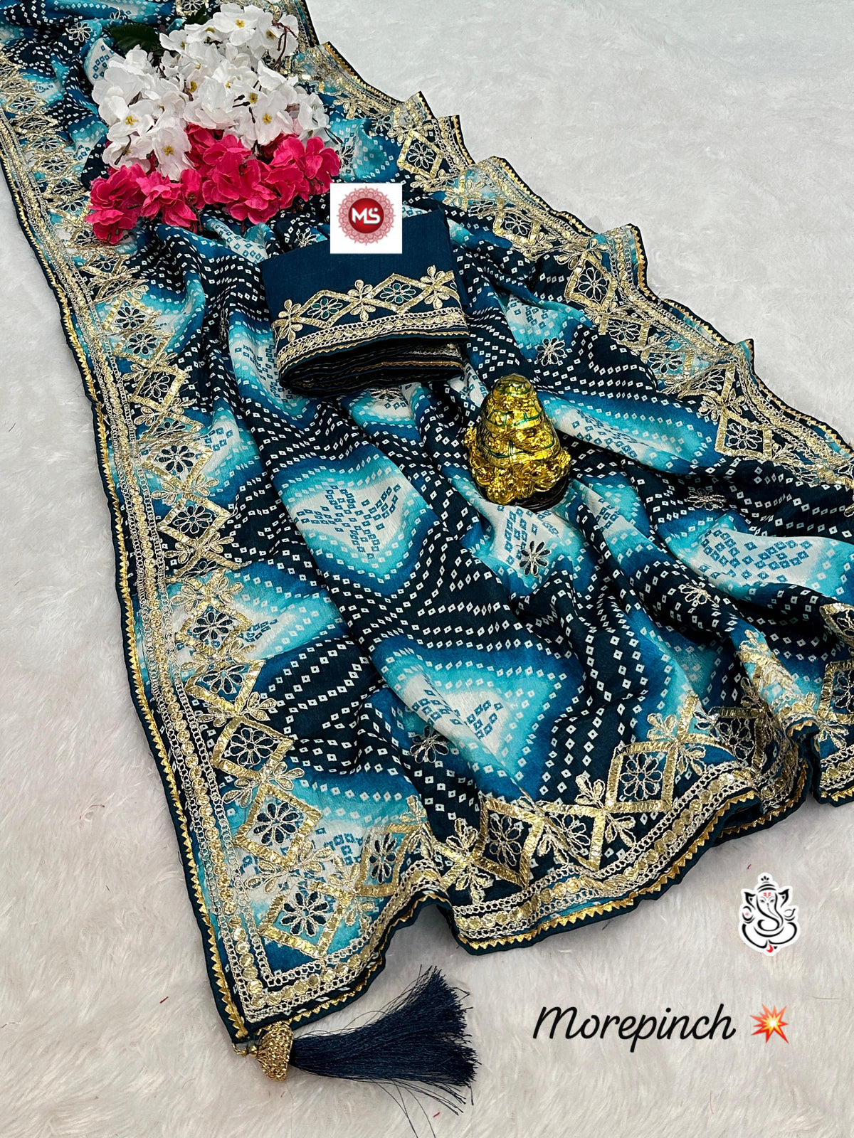 Trending Digital Chinon Silk Bandhej Gottpati Work Saree