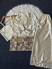 Beautiful Shimmer Chinon Silk Embroidery Beads Kardana Work 3 Piece Suit Set