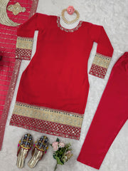 Party-wear Red Georgette Thread With Sequence Work Dress