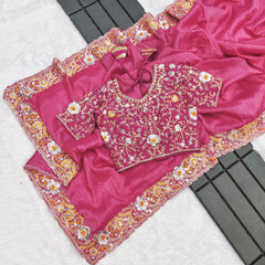 Party-wear Gold Crush With Heavy Embroidery Threads Coding Work Saree
