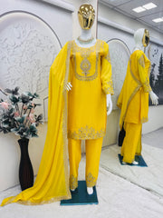 Designer Party Wear Chinon Silk Embroidery Codding & Sequins Work Dress