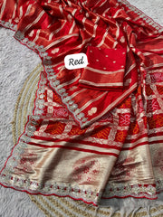 Beautiful Dola Silk Bandhej Pallu Work Saree