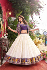 Festival Special Vichitra Silk Embroidery Thread Work Lehenga Choli With Koti
