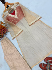 Designer Golden Tissue Salsa Embroidery Sequence Work Three Piece Kurta Set