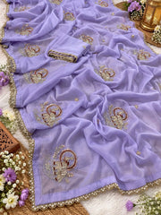 Beautiful Star Georgette Elephant Motif Beads & Thread Work Saree