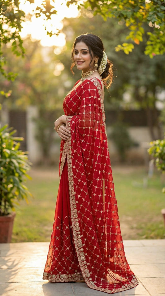 Party-wear Fendy Chiffon Silk Sequence Embroidery Work Saree
