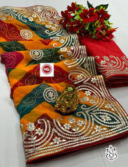 Beautiful Heavy Georgette Original Pachrangi Printed Saree