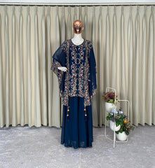 Indo Western Georgette Sequence Embroidery Work Kurta Palazzo With Shrug