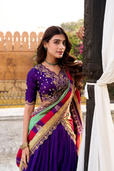 Wedding Special Vichitra Silk Sequence & Thread Embroidery Work Lehenga Choli