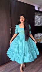 Stylish Beautiful Pure Mul Mul Cotton & Dual Color Pure Hand Work Gown