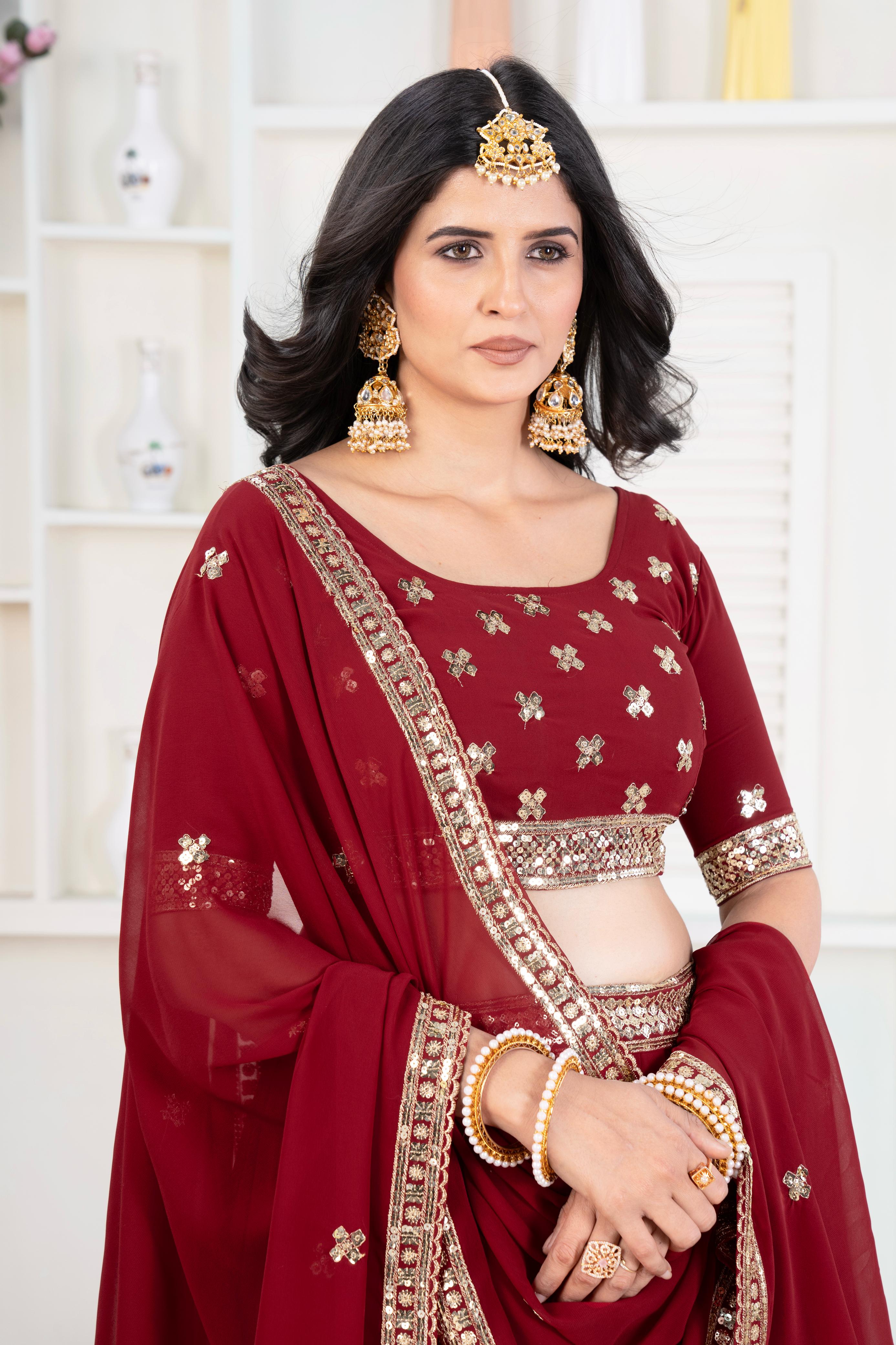Beautiful Trending Partywear Georgette Embroidery & Sequence Work Lehenga Choli