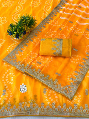 Beautiful Georgette With Digital Bandhej Peding Printed Saree