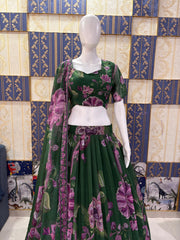Royal Green Colour Georgette Printed Work Lehenga Choli