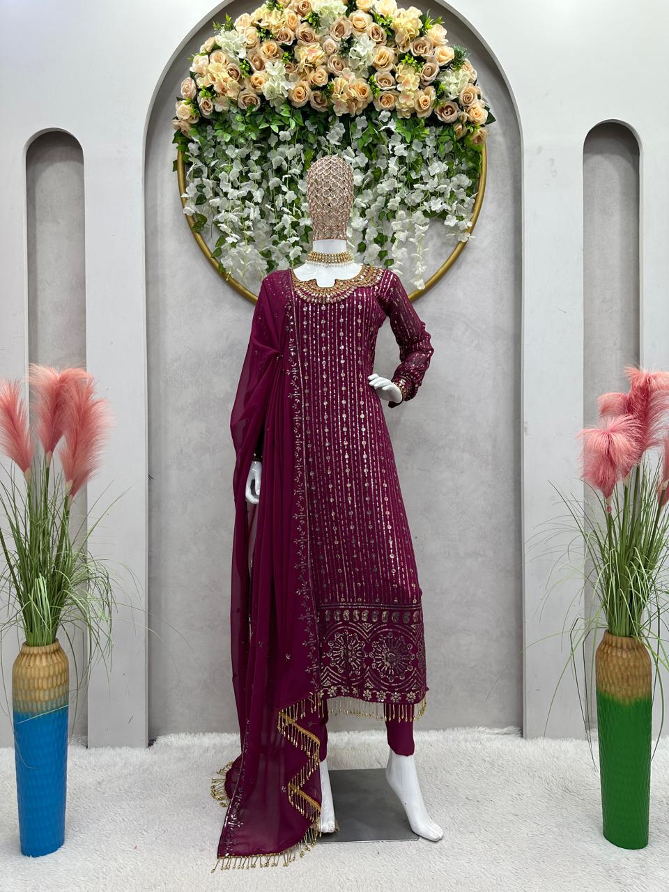 Partywear Georgette Thread With Sequence Work Dress