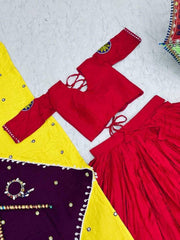 Navratri Special Rayon Cotton Embroidery Thread Work Big Flair Lehenga Choli