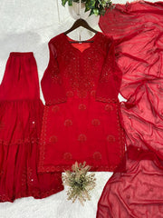 Festive Special Georgette Embroidery Sequence Work Sarara Set