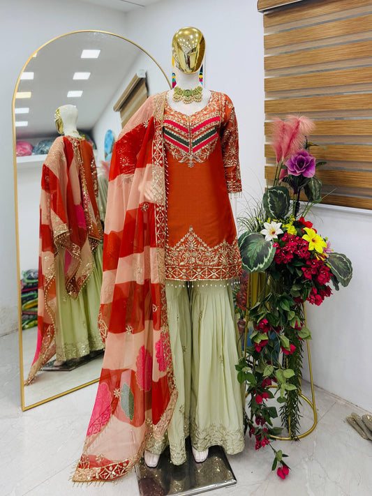 Party-wear Designer Fendy Embroidery Sequence Work Sharara