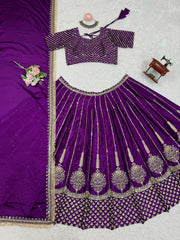 Purple Chinon Silk Thread With Sequence Work Lehenga Choli