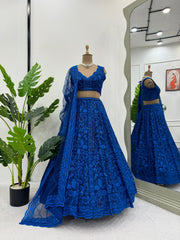 Marvelous Royal Blue Georgette Sequence & Thread Work Lehenga Choli