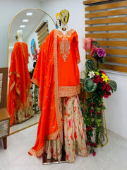 Party-wear Chinon Silk Codding Embroidery Sequence Work Sharara