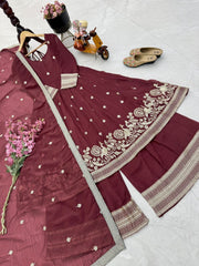 Designer Party-wear Gold Crazy Embroidery & Lace Work Suit