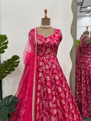 Beautiful Pink Jacquard Silk Gown