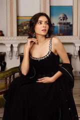Elegant Black Colour Handwork & Real Mirror Work Gown