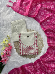 Beautiful Khadi Cotton With Embroidery Work Three Piece Set