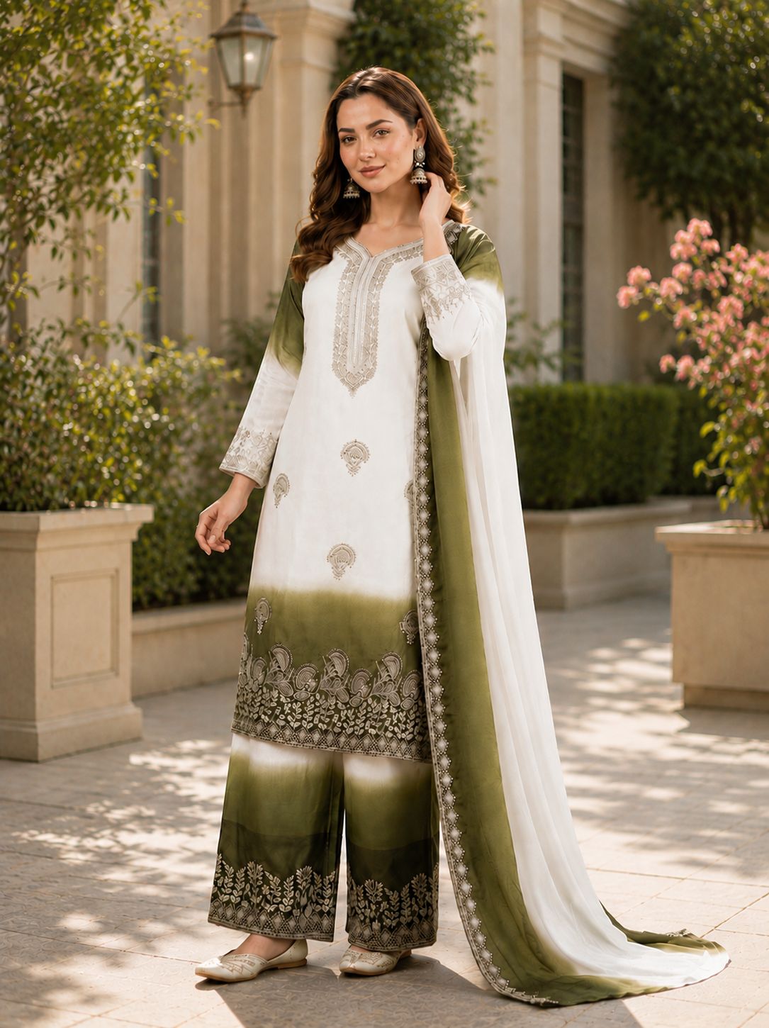 Designer Party-wear Dual Tone Peding Star Georgette Embroidery Work Suit