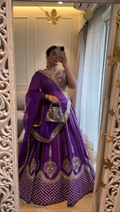 Purple Chinon Silk Thread With Sequence Work Lehenga Choli