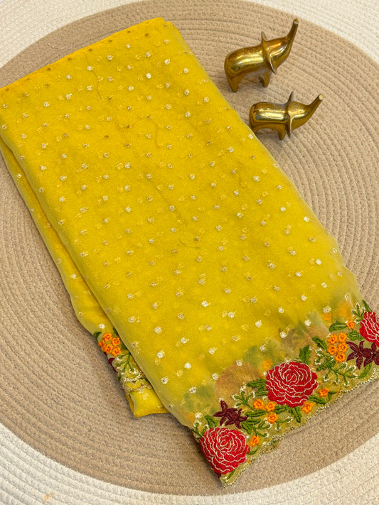 Beautiful Tissue Silk Butti Silk Embroidery Work Saree