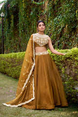Classic Chanda Silk Plain With Sequins & Thread Embroidery Work Belt Lehenga Choli