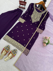 Purple Georgette Coding With Sequence Work Suit