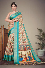Beautiful Cotton Silk Digital Printed With Fancy Tassels Saree