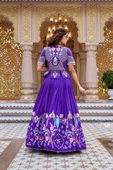 Festival Special Vichitra Silk Embroidery Thread Work Lehenga Choli With Koti