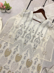 Beautiful White Fancy Georgette Sequence & Embroidery Work Dress