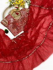 Bollywood Stylish Georgette Sequence Embroidery Work Saree With Stitched Blouse