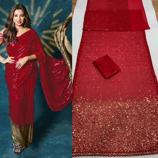 Party-wear Bollywood Blockbuster Georgette Sequence Work Saree