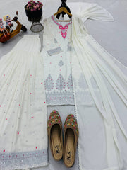 Designer Party-wear Chinon Silk Embroidery & Sequence Work Sharara