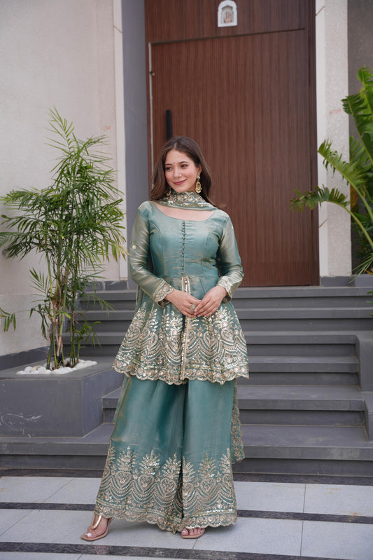 Party-wear Heavy Two Tone Fendy Satin Silk Sharara