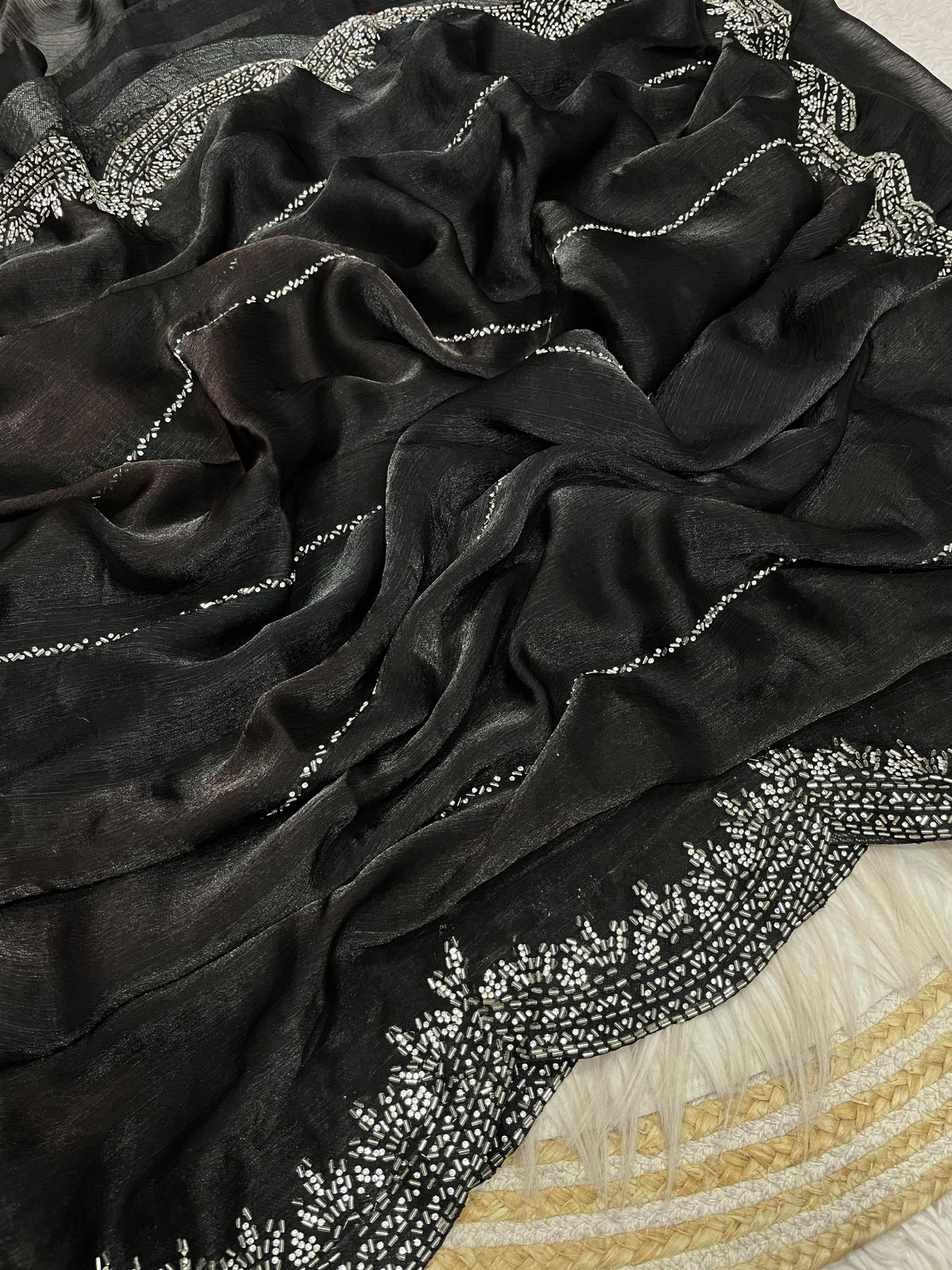 Party-wear Fendy Chiffon Blooming With Jarkhan Work Saree