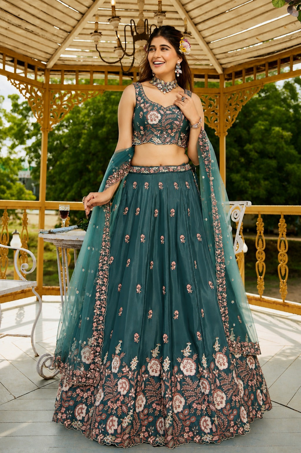 Beautiful French Crepe Embroidery Dori Zari Sequence Work Lehenga Choli