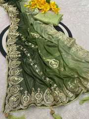 Beautiful Multi Coding Daga Embroidery Work Boder Work Saree