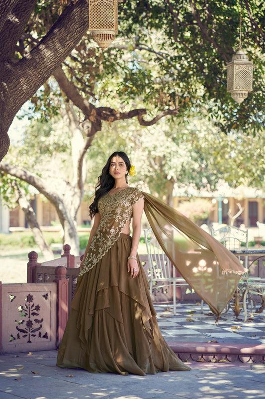 Beautiful Marble Fabric With Elegant Sequins & Thread Work Lehenga Choli