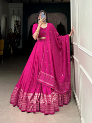 Beautiful Pure Chanderi Plan Lehenga Choli