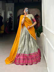 Beautiful Kanjivaram Jacquard Silk Weaving With Ikkat Work Lehenga Choli